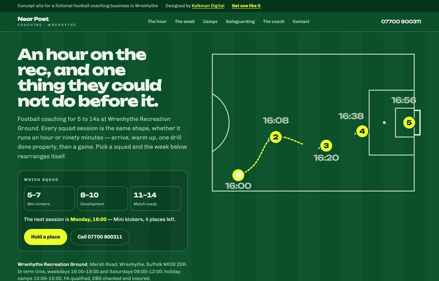 The home page of the Near Post Coaching site
