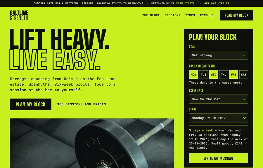 The home page of the Saltline Strength site