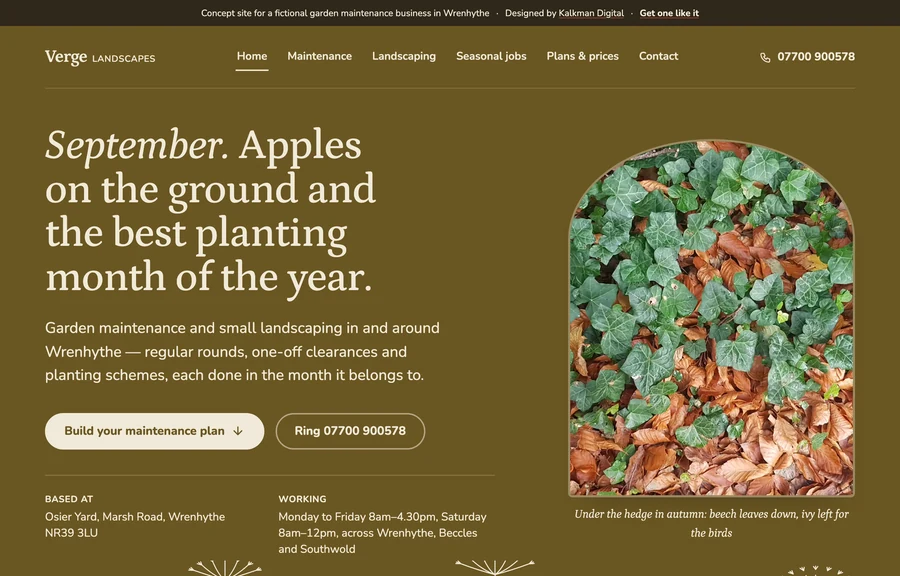 The home page of the Verge Landscapes site