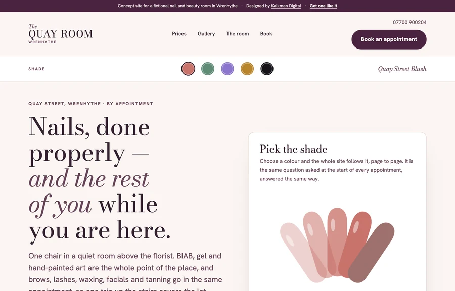 The home page of the The Quay Room site
