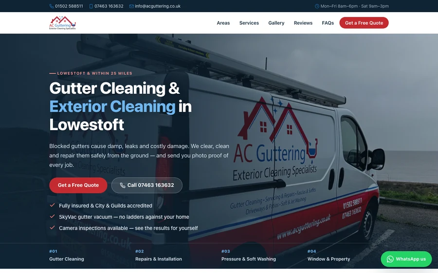 The home page of the AC Guttering site